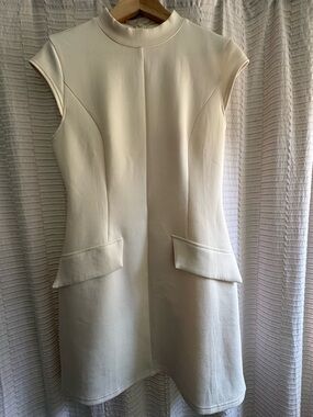 Cream Cap-Sleeve Mini Dress with Flap Pockets